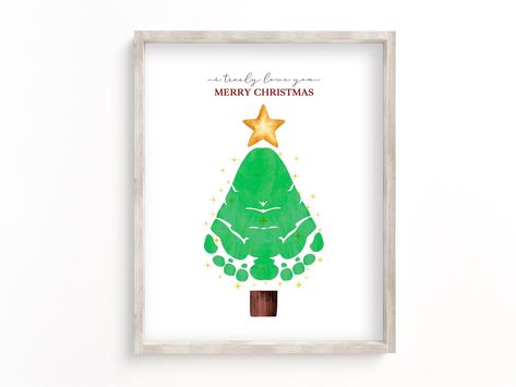 Christmas Card Crafts For Kids, Tree Handprint Craft, Christmas Tree Footprints, Tree Handprint, Art Craft For Kids, Hand Print Tree, Christmas Handprint Crafts, Fingerprint Crafts, Footprint Craft