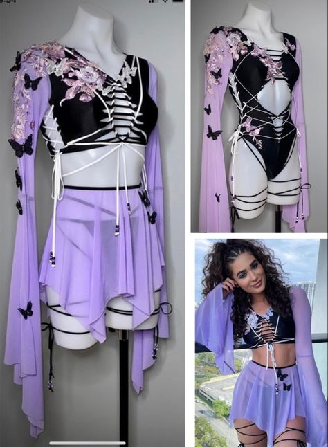 Snake Rave Outfit, Dark Fairy Rave Outfit, Dreamstate Rave Outfit, Modern Disco Outfit, Neon Goth Aesthetic, Butterfly Rave Outfit, Dubstep Outfits, Purple Rave Outfit, Rave Outfits Ideas