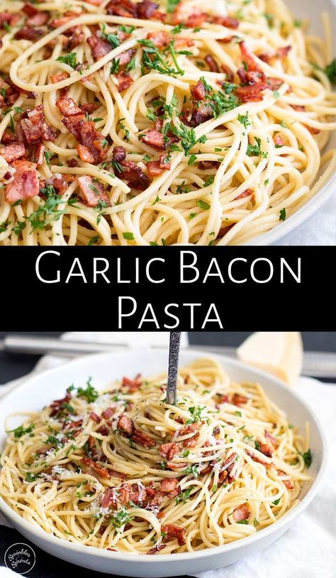 Garlic Bacon Pasta, Pasta Carbonara Receta, Spaghetti With Bacon, Pasta A La Carbonara, Bacon Pasta Recipes, 5 Ingredient Dinners, Bacon Pasta, Pasta Dinner Recipes, Fettuccine Alfredo