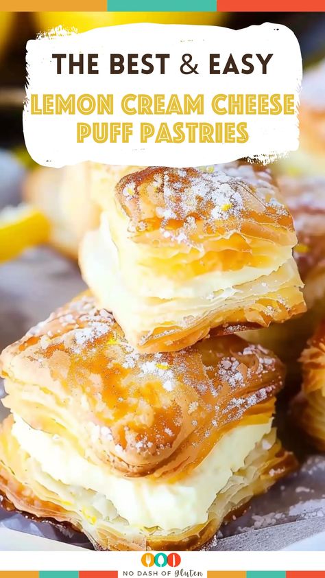 Lemon Cream Cheese Puff Pastries Sweet Puff Pastry Recipes, Easy Puff Pastry Desserts, Recipes Using Puff Pastry, Cream Cheese Puffs, Easy Puff Pastry Recipe, Puff Pastry Recipes Dessert, Cream Cheese Puff Pastry, Pastries Recipes Dessert, Joy Of Baking