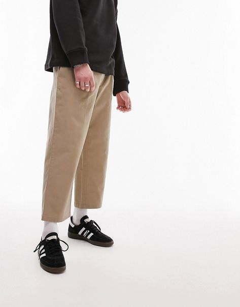 Trousers & Chinos by Topman Welcome to the next phase of Topman Regular rise Functional pockets Cropped length Wide leg Cropped Pants Men Outfit, Chino Pants Men Outfits, Cropped Trousers Outfit, Mens Cropped Pants, Wonka Costume, Chinos Men Outfit, Trousers Outfit Men, Cropped Pants Outfit, Slay Fits