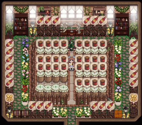 Stardew Tea Shed, Stardew Workbench Layout, Storage Shed Stardew Valley, Stardew Valley Shed Layout Chest, Shed Stardew Valley Ideas, Sdv Shed Design, Stardew Shed Ideas, Sdv Shed Layout, Stardew Valley Space Filler