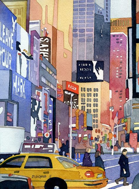 New York Painting Aesthetic, Times Square Painting, New York City Illustration, New York Illustration, New York State Of Mind, 2021 Aesthetic, Illustration Art Nouveau, New York Painting, Ville New York