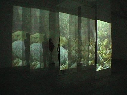 Installation - Marisa Keller Sensuous Sea Video projection on 6 Organza banners. Video 20 minutes Fabric Installation, Projection Mapping, Video Art, Water Element, Scenic Design, Video Installation, Sheer Fabric, Exhibition Design, Light Art