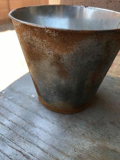 How To Rust A Dollar Store Pot | Hometalk Cinnamon Rust Technique, Faux Rust With Cinnamon, Faux Rust Paint Diy, Patina Diy, Diy Dishwasher Tablets, Pot Diy, Concrete Paint, Garden Bench Diy, Faux Rust