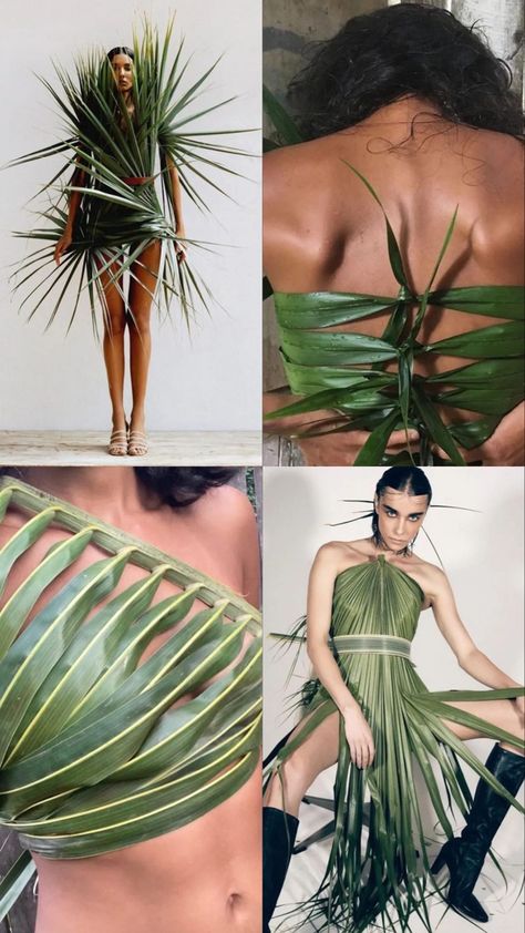 Nature Fashion Moodboard, Nature Theme Fashion Show, Nature Runway Fashion, Clothes Made Of Leaves, Nature And Fashion, Fashioned By Nature, Rainforest Fashion, Nature Costume Ideas, Mother Nature Outfit