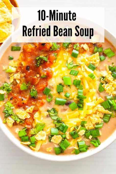 Refried Beans Soup, Chili With Refried Beans, Leftover Refried Beans Recipes, Leftover Refried Beans, Recipes With Refried Beans, Can Refried Beans Recipe, Refried Bean Soup, Canned Refried Beans, Vegetarian Chili Crock Pot