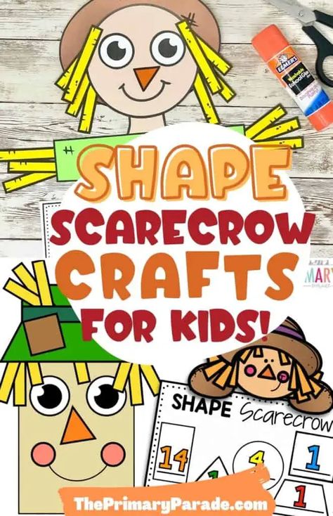 scarecrow shape crafts Scarecrow Science Activities, Scarecrow Shape Craft, Fall Shape Craft, Shape Scarecrow Craft Preschool, Scarecrow Kindergarten Activities, Kindergarten November Crafts, Autumn Kindergarten Crafts, Preschool Scarecrow Craft, Scarecrow Activities For Toddlers