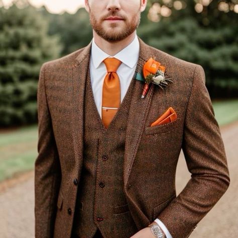 Fall Groom Attire, Brown Suit Wedding, Fall Groomsmen, Fall Wedding Groomsmen, Brown Groomsmen, Fall Wedding Suits, Rustic Wedding Suit, September Wedding Colors, Fall Groom