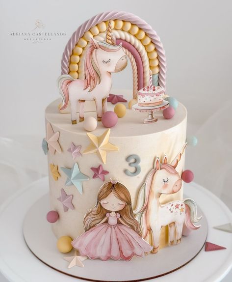 Unicorn And Fairy Cake, Unicorn Princess Cake, Princess Unicorn Cake, Unicorn Pasta, Princess Themed Cake, Unicorn Theme Cake, Fondant Unicorn, Puppy Birthday Cakes, Animal Birthday Cakes