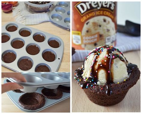 Brownie Ice Cream Cups, Chocolate Chip Cookie Bowls, Brownie Bowls, Best Coconut Cream Pie, Double Chocolate Cookies Recipe, Dessert Hacks, Coconut Cream Pie Recipes, Brownie Sundae, Brownie Cups