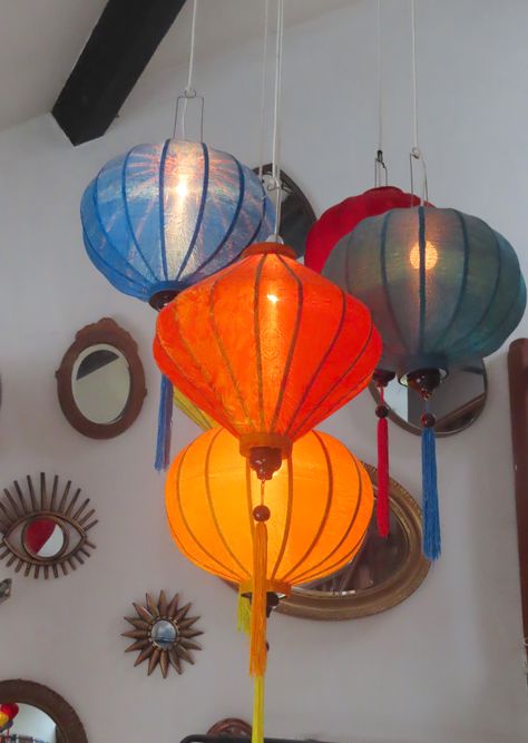 Beautiful Vietnamese lanterns Vietnamese Lanterns Home Decor, Vietnamese Room Decor, Vietnamese Culture Aesthetic, Lantern Lights Bedroom, Vietnamese Bedroom, Clean Maximalism, Hanging Lanterns Bedroom, Paper Lantern Bedroom, Lanterns In Bedroom