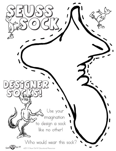 Little Miss Glamour Goes to Kindergarten: Let's Read Across America!! Dr. Seuss Dr Seuss Math Activities Kindergarten, Fox In Sox Dr Seuss Craft, Dr Suess Coloring Pages Printables Free, Dr Seuss Activities Kindergarten, Sock Template Free Printable, Dr Seuss Wacky Wednesday Activities, Dr Seuss Coloring Pages Printables Free, Dr Suess Printable, Dr. Suess Crafts