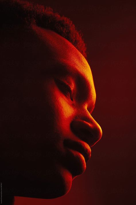 African American man portrait under red lights  by Leandro Crespi for Stocksy United Extreme Lighting, Lighting References, Colour Gel Photography, Neon Photography, African American Man, Red Photography, Studio Portrait Photography, Portrait Photography Men, Man Portrait