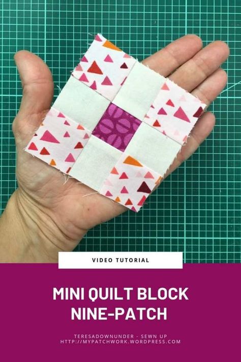 Mini nine patch quilt block – Tiny quilt QAL | Sewn up, TeresaDownUnder | Bloglovin’ Tiny Quilts, Diy Name Tags, Beginner Quilting Projects, Mini Quilt Patterns, Nine Patch Quilt, Quilt Retreat, Quilts Patterns, Quilting Videos, Quilt Patchwork