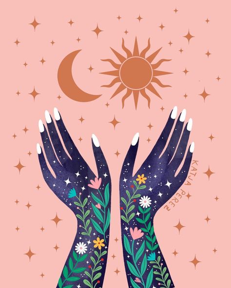 Katja Pérez on Instagram: “One of my favorite pieces is my earth goddess drawing ✨🌸 she was the main inspiration for these magic hands. But another inspiration were…” Earth Goddess Drawing, Femininity Symbols, Mother Witch, Goddess Drawing, Sacred Feminine Art, Rainy Monday, Colorful Vibes, Celestial Tattoo, Hamsa Design