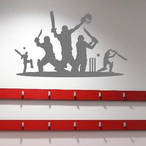 Cricket wall sticker Cricket Line Art, Cricket Bedroom, Wall Decal Boys Room, Sports Vinyl Decals, Wall Stickers Sports, Boys Room Decals, Cat Cards Handmade, Cricket Player, Jogging Track