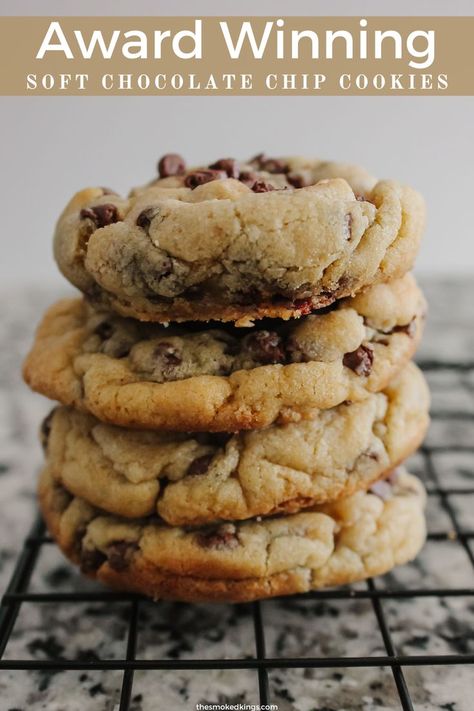 Delicious chocolate chip cookies on a cooling rack Count Chocula Cookies, Award Winning Baking Recipes, Hand Mixed Chocolate Chip Cookies, Chocolate Chip Explosion Cookies, Award Winning Soft Chocolate Chip Cookies, Think Chocolate Chip Cookies, Salted Butter Chocolate Chip Cookies, Garlic Chocolate Chip Cookies, 5 Star Chocolate Chip Cookies