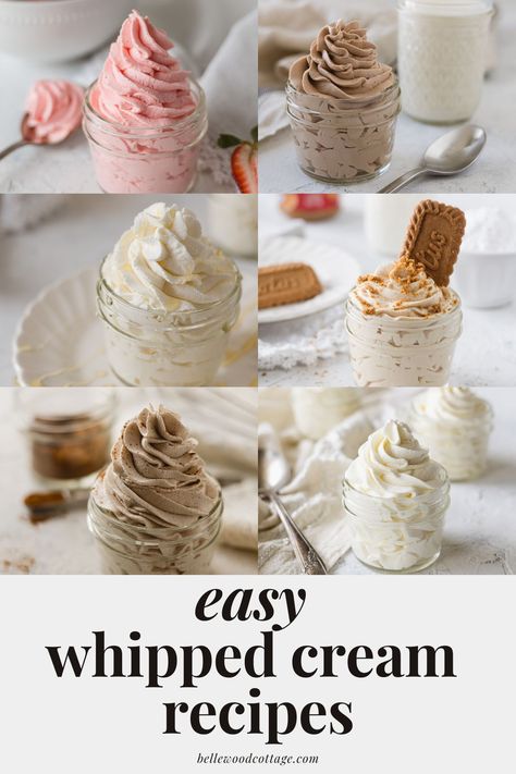 How To Make Flavored Whipped Cream, Desserts With Homemade Whipped Cream, Marshmallow Whipped Cream Frosting, Chocolate Whipped Cream Desserts, Whipped Creme Recipe, Recipe Whipped Cream, Coconut Flavored Whipped Cream, Whipped Desserts Easy, Easy Whip Cream Desserts