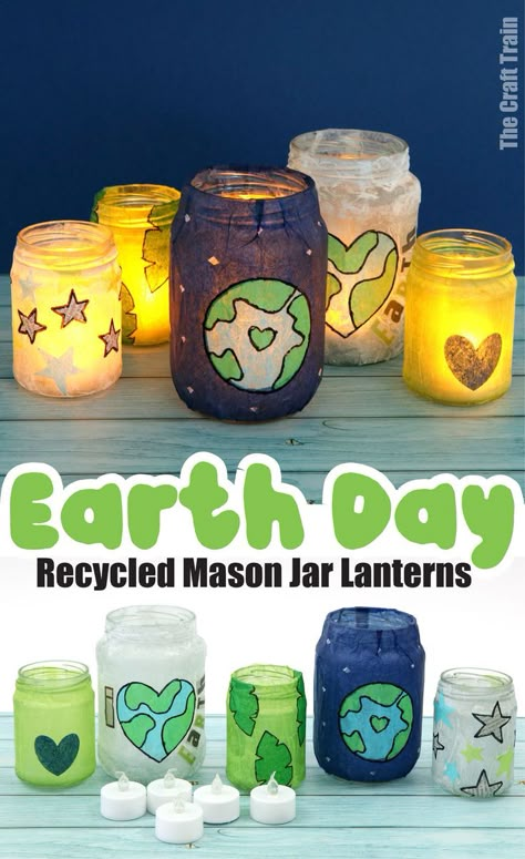 A set of lanterns made from tissue paper for Earth Day Recycled Crafts For Earth Day, Project For Earth Day, Recycled Projects For School Useful, Recycling Projects For School Earth Day, Earth Day Recycled Crafts, Earth Day Recycle Projects Ideas, Kids Recycle Project, Recycled Kids Crafts, Earthday Craft For Kids