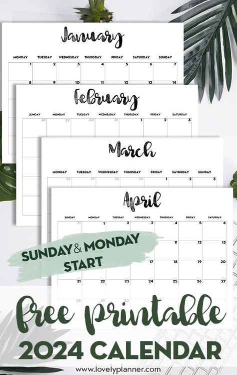 2024 Calendar Printable Free, Free Calender, Free Monthly Planner, Free Printable Monthly Planner, Calender Printables, 2024 Calendar Printable, Free Monthly Calendar, Free Printable Calendar Templates, Kalender Design