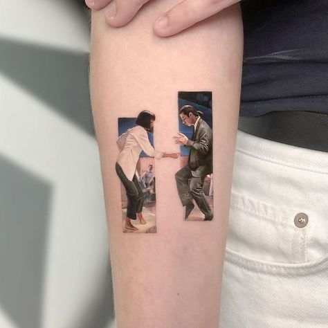 Mini-Colored-Pop-Culture-Tattoo-Kozo Tattoo Models, Tattoo Inspiration, Pulp Fiction Tattoo, Kunst Tattoos, Movie Tattoo, Movie Tattoos, Inspiration Tattoos, Aesthetic Tattoo, Minimal Tattoo