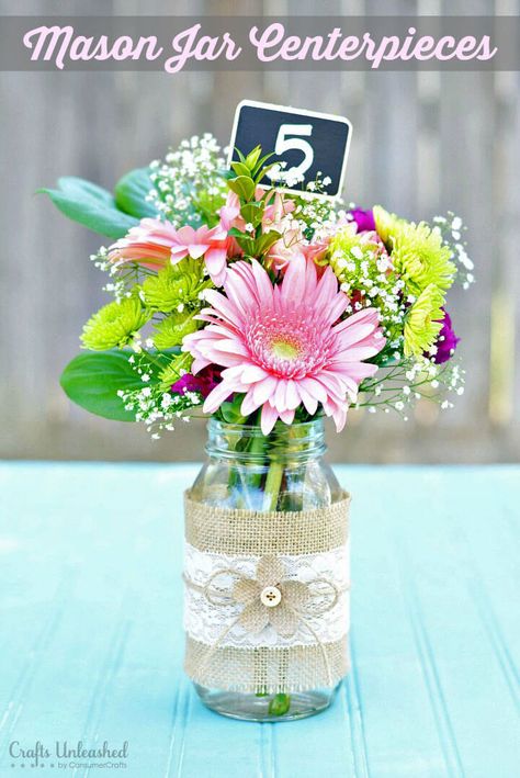 40+ Best DIY Mason Jar Flower Arrangement Ideas and Designs for 2021 Mason Jar Flower Arrangements, Lace Mason Jars, Mason Jar Centerpiece, Deco Champetre, Gubahan Bunga, Jar Centerpieces, Mason Jar Flowers, 90's Birthday Party, Simple Elegant Wedding