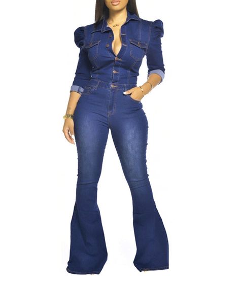 PRICES MAY VARY. ★Material Type☆★Polyester+Cotton.Washed Denim.Comfy,Stretchy,Qualified to wear.NO BELT. ★Features☆★Lapel Denim Jumpsuits,Sexy Button Down,Long Sleeve,Puff Shoulder,Wide Leg Flare Jean Pants,Belt Hole,Full Length,Pockets,Plus Size,Long One Piece Slim Fit Jumpsuit Suit ★Occasions☆★ Oversized and Elegant Rompers Suit for Clubwear,Casual,Cocktail,Night out,School,Beach,Street,Work,Outdoors,Holiday,Date,Party,Evening.Season for Spring,Summer,Fall and Winter. ★☆Washing☆★ Machine Washa Cheap High-waist Denim Jumpsuits And Rompers, Cheap Denim Jumpsuit For Day Out, Cheap Fitted Denim Jumpsuit For Fall, Luxury Washed Denim Jacket For Workwear, Chic Cheap Denim Jumpsuit For Women, Cheap Denim Blue Jumpsuits And Rompers For Spring, Cheap Dark Wash Denim Jumpsuit With Long Sleeves, Cheap Spring Denim Jumpsuits And Rompers, Cheap Denim Blue Bottoms For Night Out