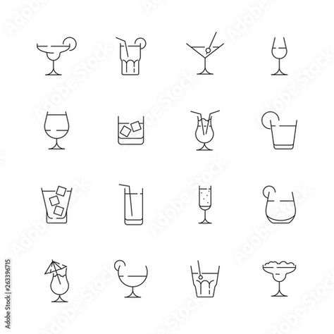 Stock Image: Glass for drink icons. Cocktail and alcoholic drink for party liquid martini with ice bar pictogram vector collection. Illustration of alcohol drink, martini beverage and whiskey Best Friend Drink Tattoos, Drinking Matching Tattoos, Alcoholic Drink Tattoo, Drink Matching Tattoos, Alcohol Best Friend Tattoos, Tattoo Ideas Alcohol, Matching Cocktail Tattoos, Martini Glass Tattoos, Drinks Tattoo Ideas