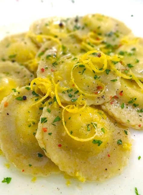 Ottolenghi's Lemon and Goat Cheese Ravioli Stacked Salad, Goat Cheese Ravioli, Cheese Ravioli Recipe, Beet Goat Cheese, Herbed Goat Cheese, Fresh Pasta Dough, White Goat, Filled Pasta, Elegant Appetizers