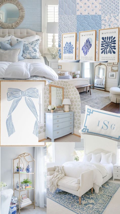 coastal inspired bedroom Blue And White Bedroom, Costal Bedroom, Dream Dorm Room, Beach Room Decor, Coastal Room, Inspired Bedroom, College Dorm Room Decor, Dorm Room Designs, College Apartment Decor