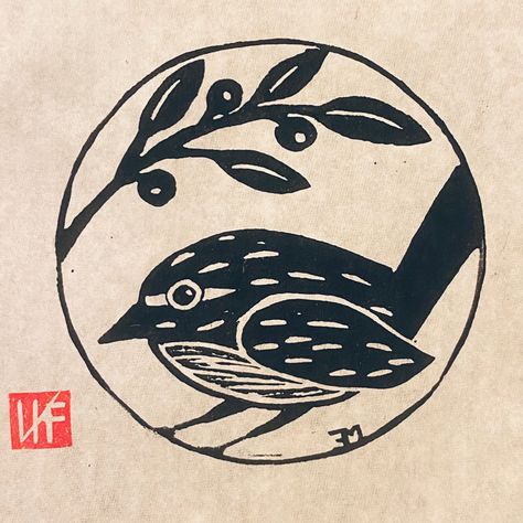 Linocut Birds Ideas, Bird Block Print, Lithograph Tattoo, Robin Linocut, Japanese Linocut, Japanese Bird Tattoo, Linocut Birds, Bird Linocut, Japanese Folk Art