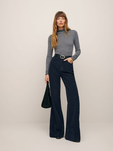 Put some pants on. The Penney is a high rise pant with a relaxed fit and flared leg. Professional Outfits, Flare Corduroy Pants, Corduroy Pants Outfit, Corduroy Flare Pants, Flared Pants Outfit, All Jeans, Flare Leg Pants, Flare Trousers, Flight Jacket