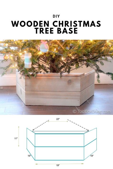 DIY Wooden Christmas Tree Stand | Box - ToolBox Divas Tree Collar Diy, Diy Wooden Christmas Tree, Christmas Tree Box Stand, Christmas Tree Collar, Christmas Tree Base, Christmas Tree Box, Tree Collar, Christmas Tree Decorations Diy, Wooden Christmas Tree