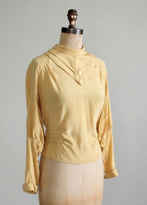 1930s Blouse, Blouse Dress Outfit, 1930 Fashion, Fashion Decades, 30s Fashion, 20th Century Fashion, 1930s Art, Yellow Silk, 40s Fashion