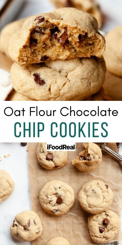 Oat Flour Chocolate Chip Cookies Easy Oat Flour Cookies, Oat Flour Desserts, Oat Flour Cake, Oat Flour Chocolate Chip Cookies, Oat Flour Cookies, Paleo Deserts, Oat Flour Recipes, Food Sensitivity, Honey Chocolate