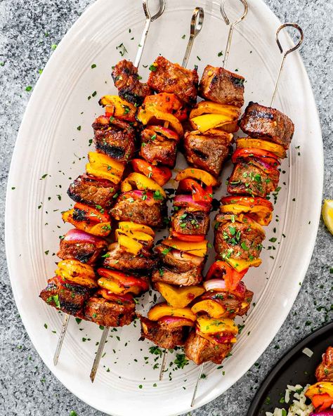 Steak Kebabs, Beef Kebabs, Kebab Skewers, Vegetable Skewers, Veal Recipes, Beef Skewers, Shish Kabobs, Jo Cooks, Shish Kebab