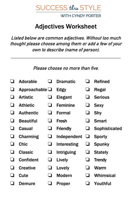 Adjectives To Describe Yourself, Style Adjectives, Adjectives Worksheet, Common Adjectives, Adverbs Worksheet, List Of Adjectives, Adjective Worksheet, Branding Coach, Coach Me