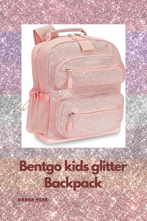 Kids Glitter Backpack - Lightweight 14” Backpack for School. Ideal for Ages 4+, Durable & Water-Resistant, Roomy Interior, & Loop for Lunch Bag (Glitter Edition - Petal Pink).
Plenty of Space: The roomy main compartment can fit a laptop, tablet, 3-ring binder, notebooks, and more in its spacious design. Plus, the two outer zippered compartments are perfect for holding smaller items, like pens, rulers, and even snacks. 

#backpack #kidsbackpack #glitter #backtoschool #schoolbackpack #glitterbag Bentgo Kids, Glitter Backpack, Backpack For School, Glitter Bag, 3 Ring Binders, Ring Binder, Kids Backpacks, School Backpacks, Lunch Bag