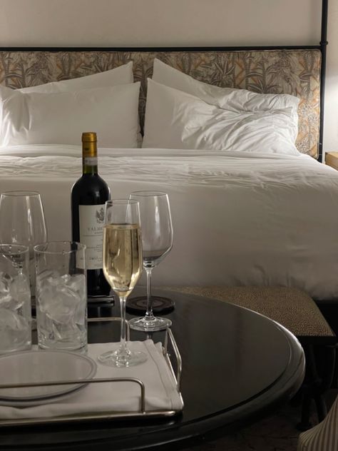 Champagne In Bed Aesthetic, Champagne Hotel Room, Luxury Hotel Suite Aesthetic, Hotel Date Aesthetic, Hotel Management Hospitality Aesthetic, Hotel Room Astethic, Couple Hotel Room Aesthetic, Room Service Aesthetic Hotel, Hotel Suite Aesthetic