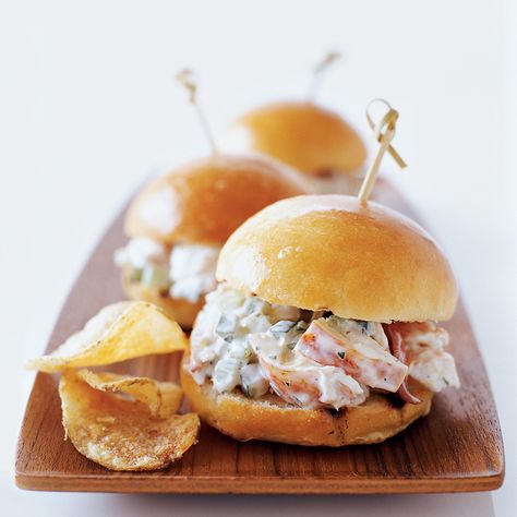 Lobster Sliders | Food & Wine Lobster Sliders, Small Sandwiches, Lobster Recipes, Slider Recipes, Lobster Roll, Tea Sandwiches, Super Bowl Food, Game Day Food, Wrap Sandwiches