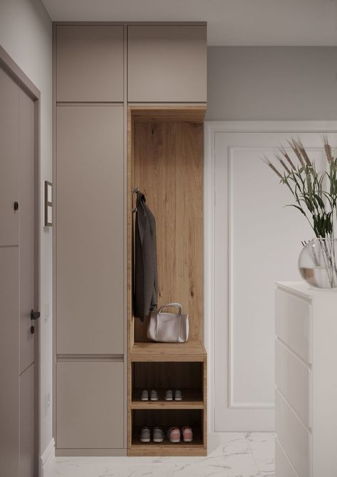 Entrance Built In Storage, Small Entrance Shoe Storage Ideas, Small Entrance Closet Ideas, Built In Shoe Cabinet, Small Entrance Hall Ideas, Building Cabinets, Cloak Room, Hall Wardrobe, Garderobe Design