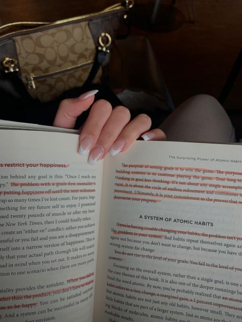 open book with cute nails Reading Atomic Habits Aesthetic, Atomic Habits Book Aesthetic, Atomic Habits Book Quotes, Atomic Habits Aesthetic, Atomic Habits Book, Habits Book, Photos Dump, Build Good Habits, Habit Books