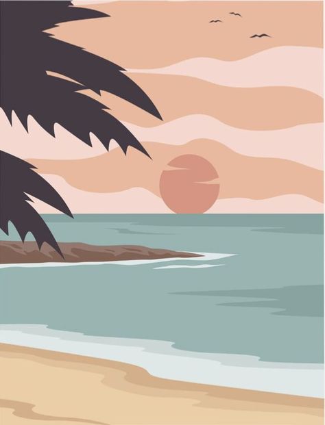 Sunset Beach Wallpaper, Aesthetic Beach Wallpaper, Calm Aesthetic, Cute Home Screen Wallpaper, 동화 삽화, Cute Summer Wallpapers, Boho Painting, Beach Illustration, Soyut Sanat Tabloları