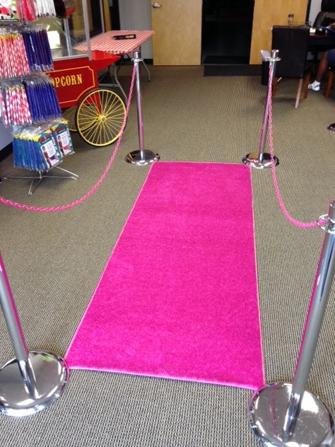 We have over 40 different colors of carpet runners to set off your event. In this pic is also our custom matching chains. #Atlanta #rental #hot #pink #carpet #stanchion Pink Carpet For Party, Pink Casino Theme Party, Pink Carpet Party Ideas, Pink Hollywood Theme Party, Barbie Movie Party, Pink Red Carpet, Wedding Aisle Runners, Hot Pink Birthday Party, Barbie Bday