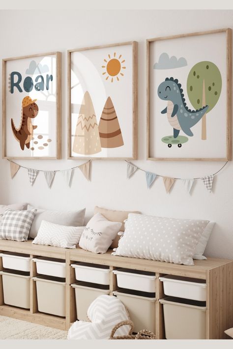 Introducing our whimsical and adventurous Dinosaur Nursery Prints!These nursery Prints make a perfect gift for baby showers, birthdays, or any occasion that celebrates the joy of childhood and the love for dinosaurs. They are not only appealing to children but also bring a touch of nostalgia and whimsy for adults too. Boys Dinosaur Bedroom, Dino Nursery, Mustard Background, Dinosaur Room Decor, Themed Bedrooms, Dinosaur Prints, Dinosaur Bedroom, Dinosaur Room, Dinosaur Posters