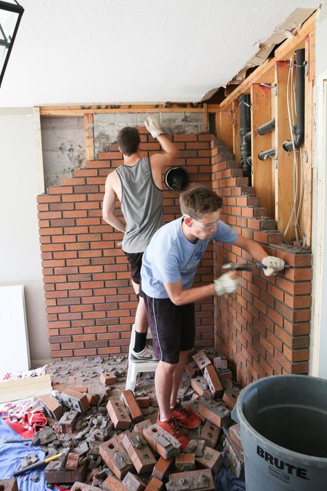 Family Room Renovation http://www.theidearoom.net/family-room-renovation/ www.exitrealestateresults.com  Or call:  ☎️407-788-6474 How To Remove Bricks From Fireplace, How To Remove Brick Fireplace, Remove Brick Fireplace Hearth, Fireplace Removal Makeover, How To Remove A Fireplace, Bar Beside Fireplace, Removing Brick Fireplace, Removing Brick From Fireplace, Removing A Fireplace