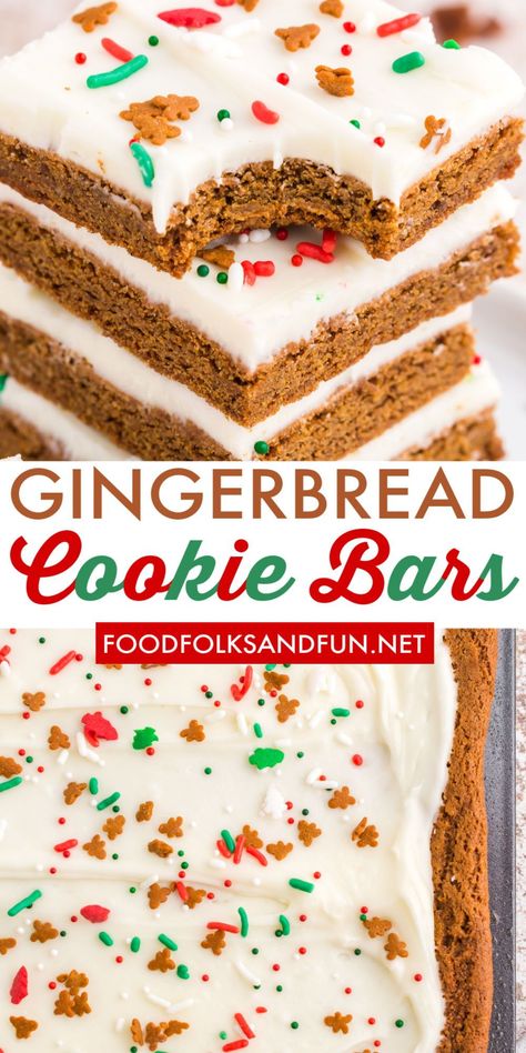 Gingerbread Cookie Bars Easy, Dessert Recipes For Holidays, Easy Holiday Bars, Ginger Bread Cookie Bars, Christmas Desserts Gingerbread, Christmas Cookies Large Batch, Easy Holiday Baked Goods, Christmas Easy Baking Ideas, Ginger Bread Bars