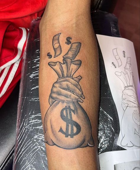 Women Cute Tattoos, Money Bag Tattoo, Tattoos Leg, Cute Thigh Tattoos, Matching Friend Tattoos, Gangsta Tattoos, Money Tattoo, Pretty Tattoos For Women, Thigh Tattoos