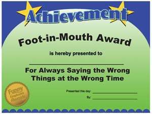 mouth foot certificate Funny Teacher Awards, Most Likely To Awards, Funny Office Awards, Funny Employee Awards, Funny Awards Certificates, Funny Certificates, School Awards Ceremony, Staff Awards, Office Awards